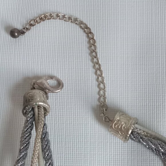 Chico's Gray & Silver Tone Multi Strand Rope Teardrop Pendant Statement Necklace - Picture 9 of 9